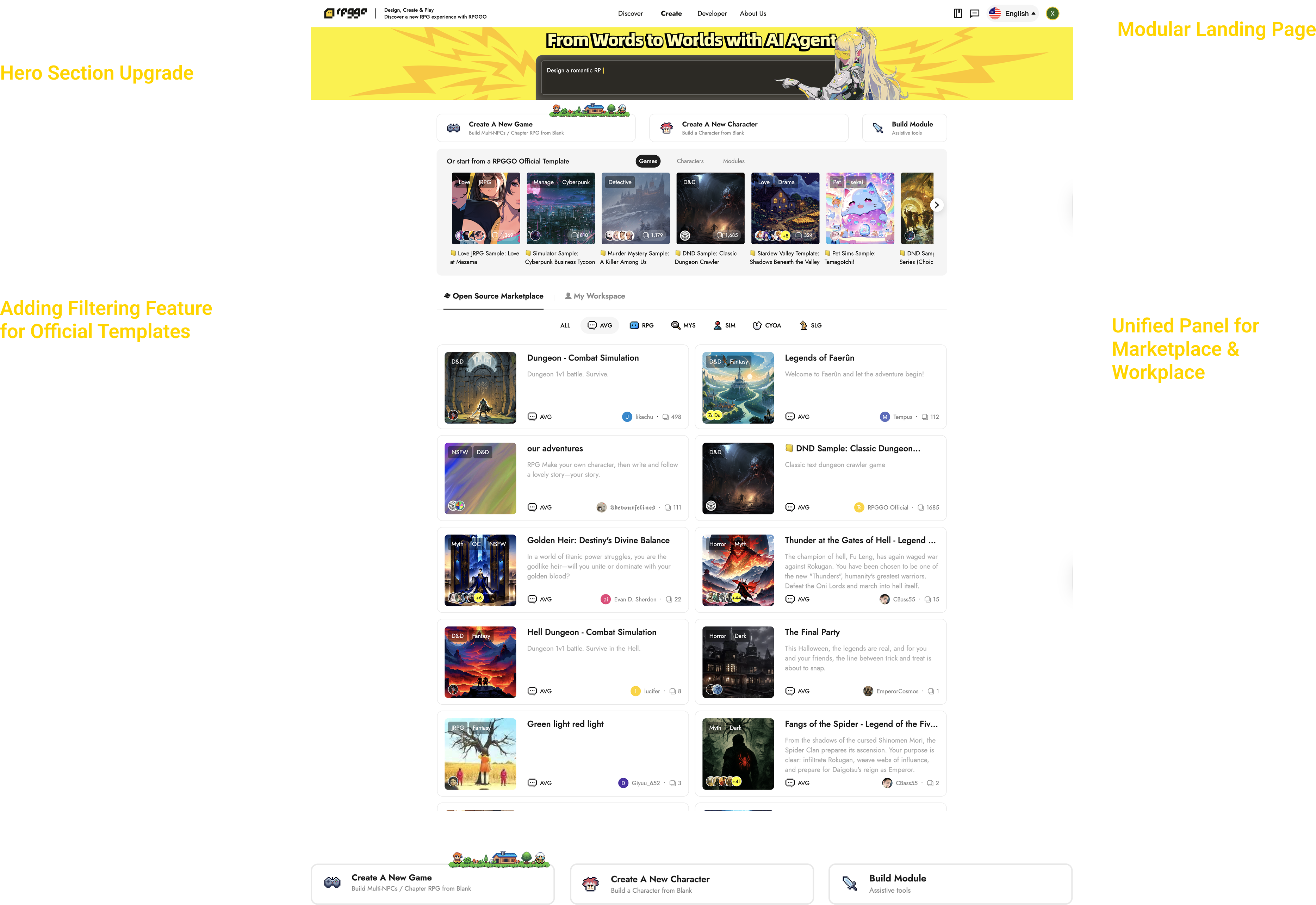 New landing page design