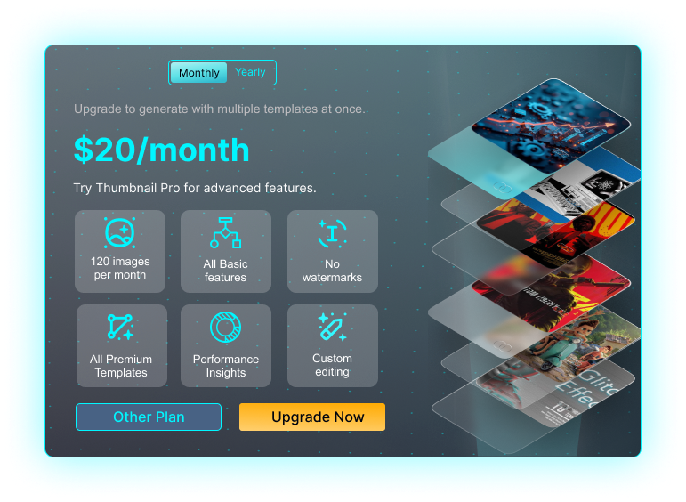 Pro upgrade modal iteration 3 — fragmented feature cards