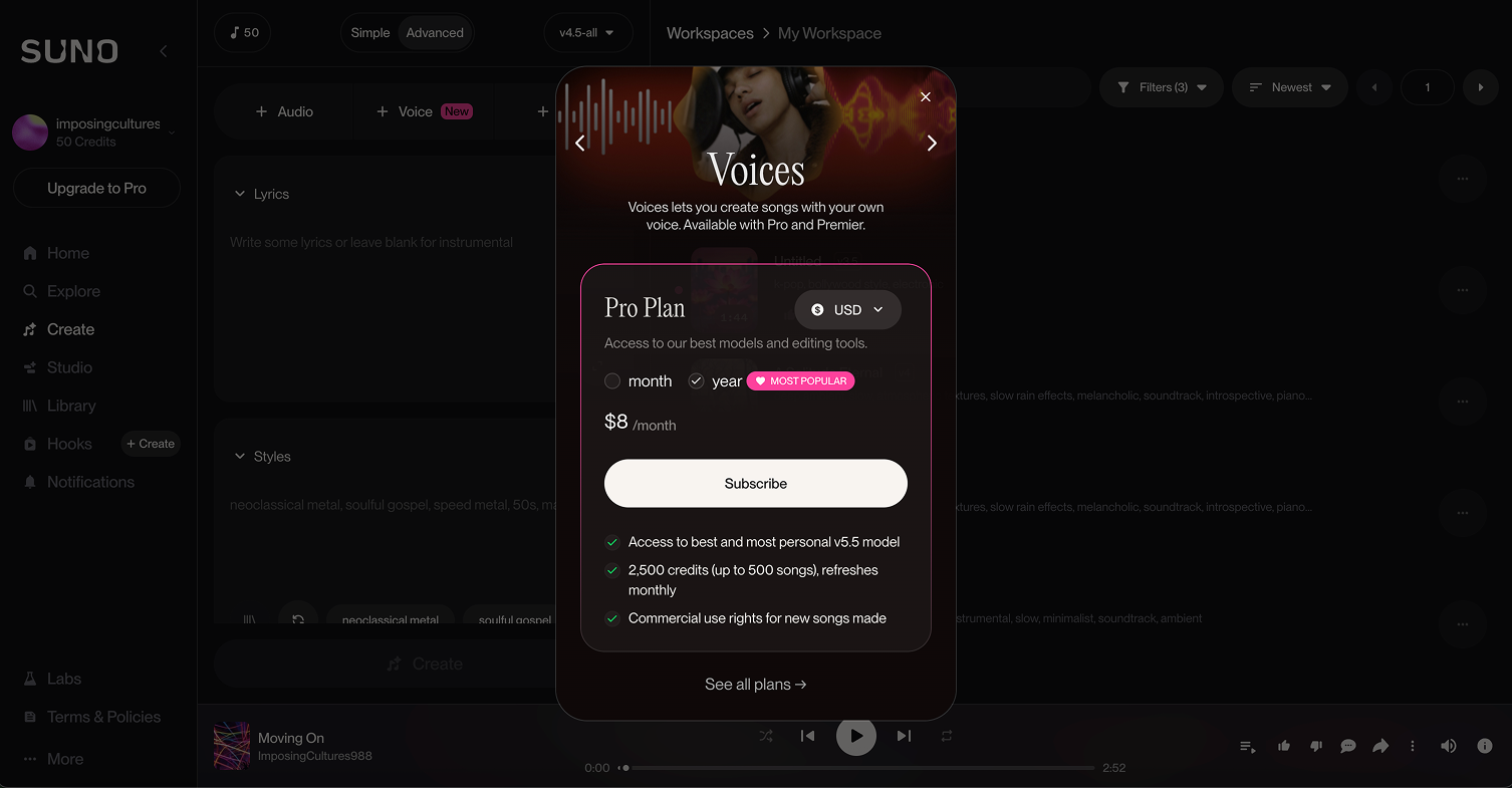 Suno Pro features reference