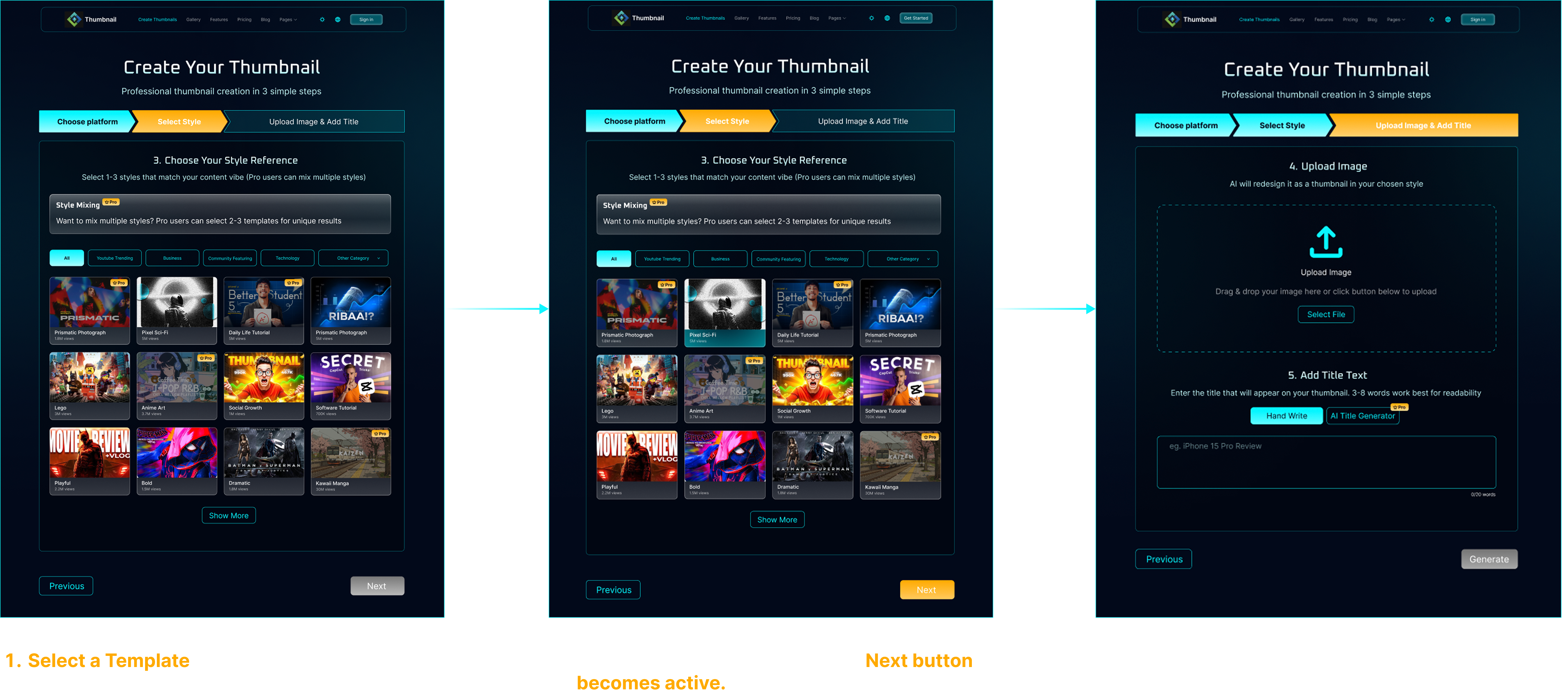 Thumbnail AI template selection step in the creation workflow